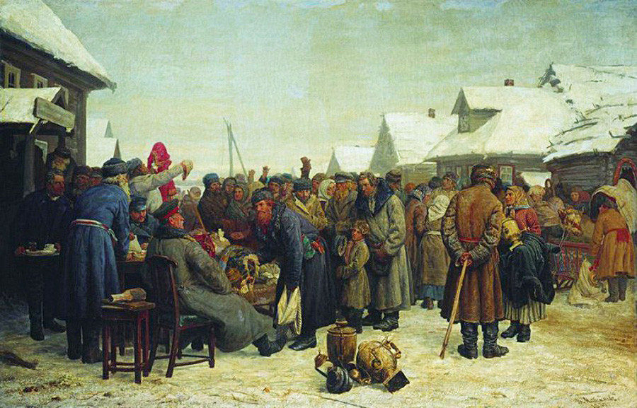 An auction for arrears, by Vassily Maximov, 1880-1881