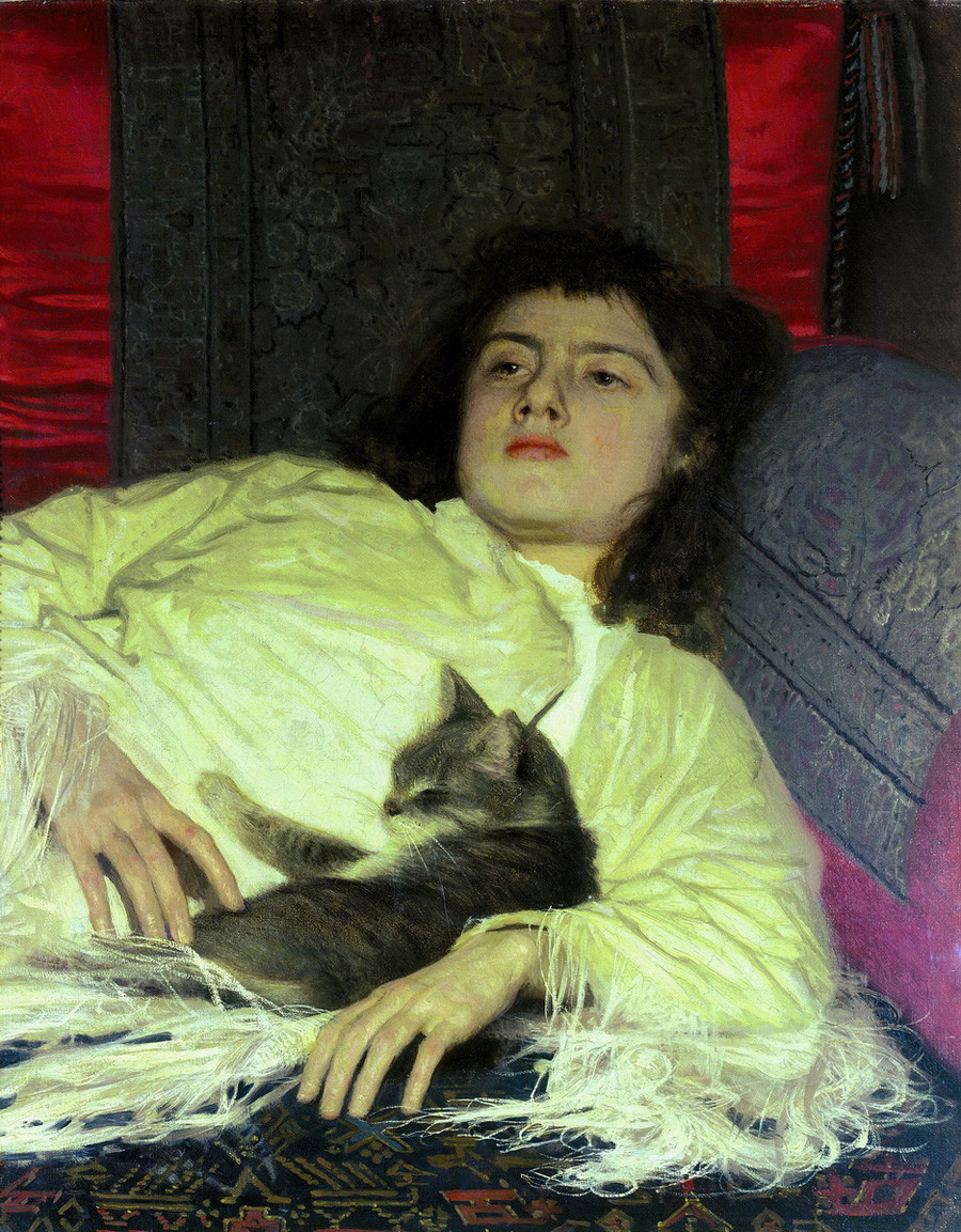 'Girl With a Cat' (1882) by Ivan Kramskoi (1837-1887)