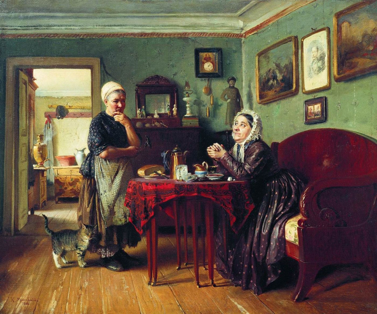 ‘Tête-à-tête’ (1868) oleh Vladimir Makovsky (1846 – 1920)