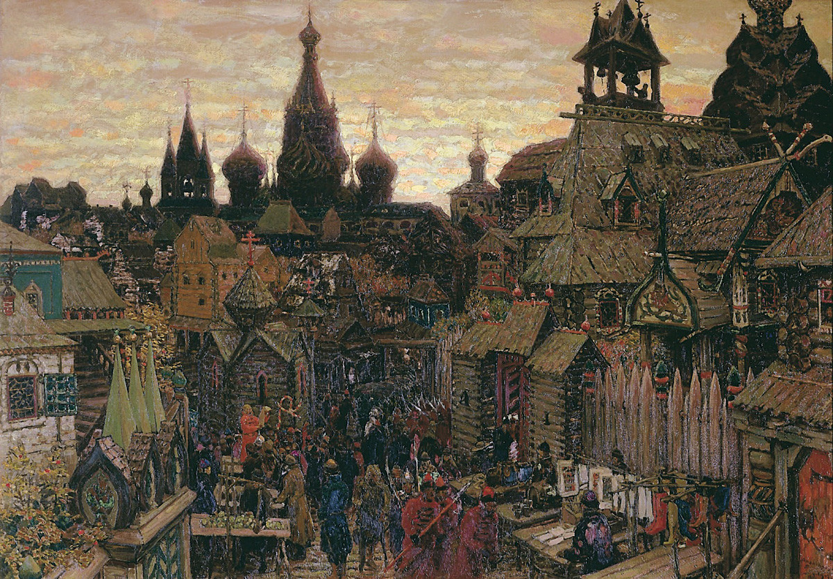 Rua em Kitái Górod, no início do século 17. Pintura de Appolinari Vasnekov, 1900.