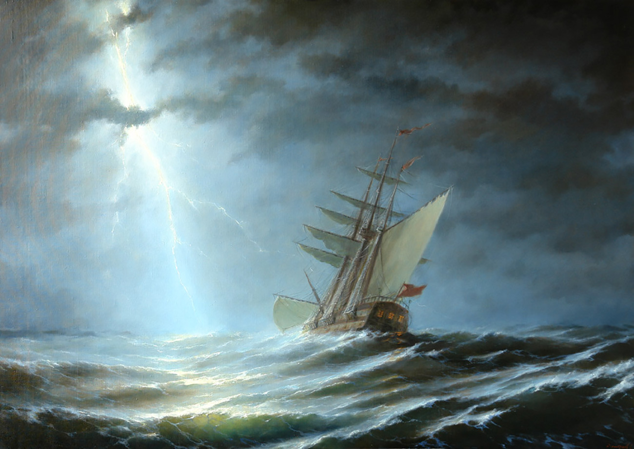 Судно гроза. Маринист Айвазовский. Маринист Айвазовский картины. Айвазовский корабль в бушующем море 1858. Картины Айвазовского шхуна.