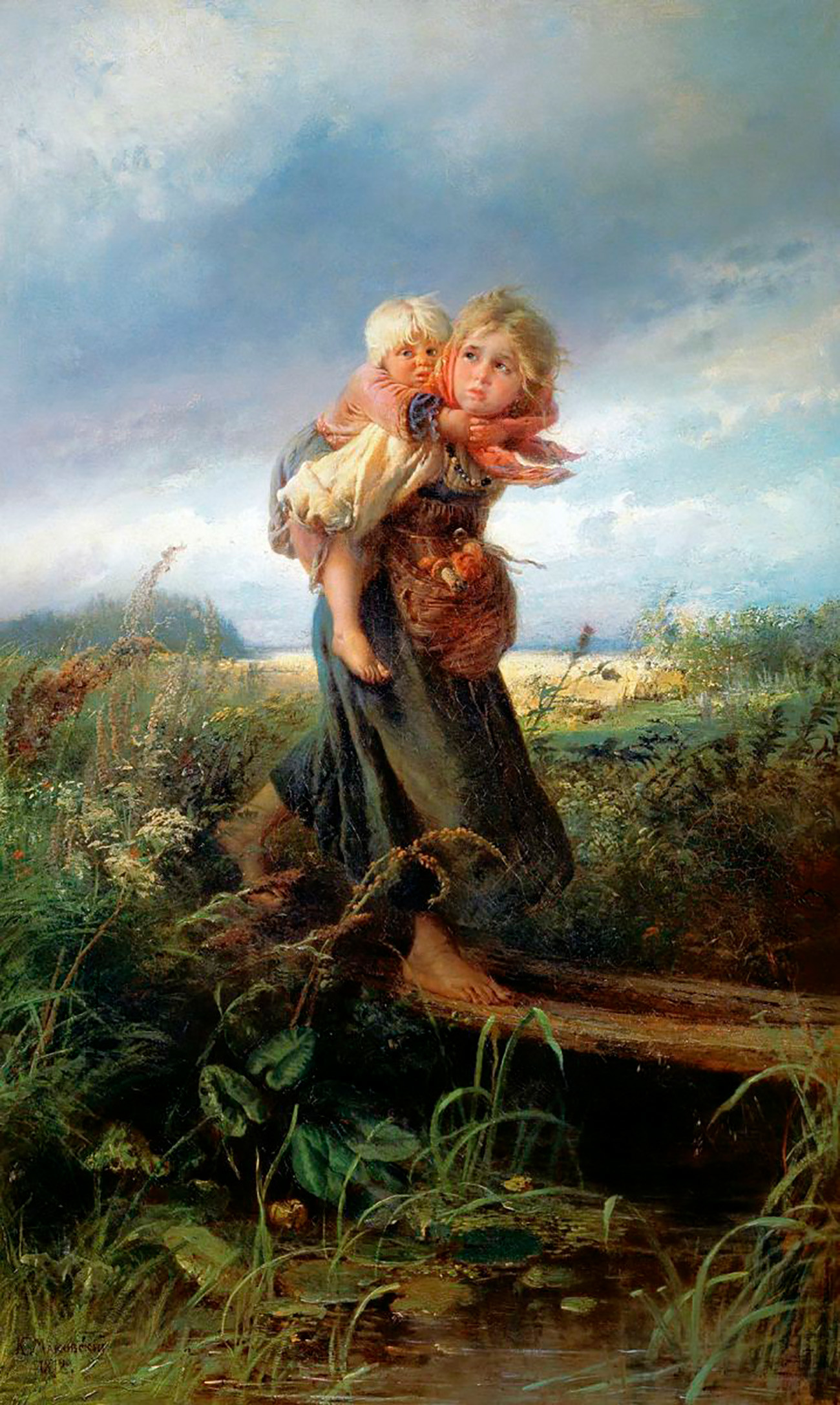 『嵐から逃げる子供たち』コンスタンチン・マコフスキー画