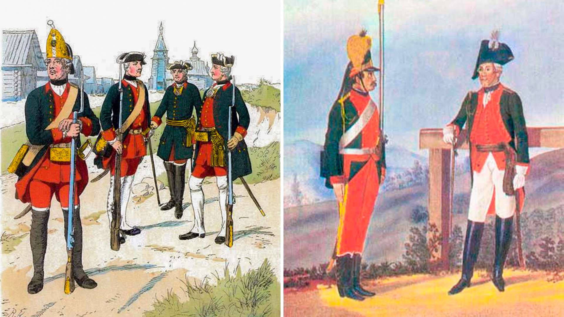 L'uniforme des soldats russes avant et après la réforme initiée par Potemkine 