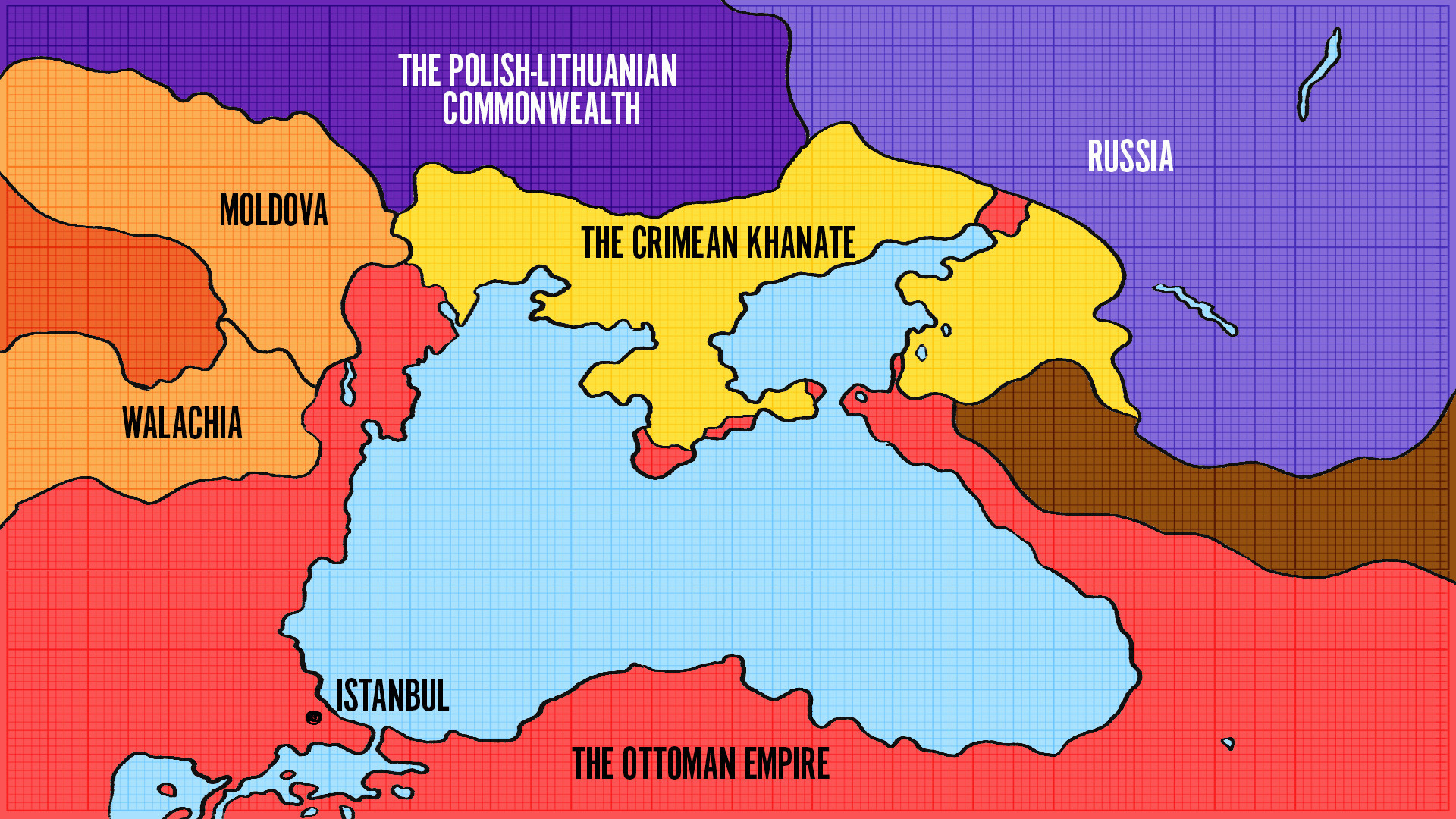 Krim je s juga bio okružen zemljama Osmanskog Carstva.