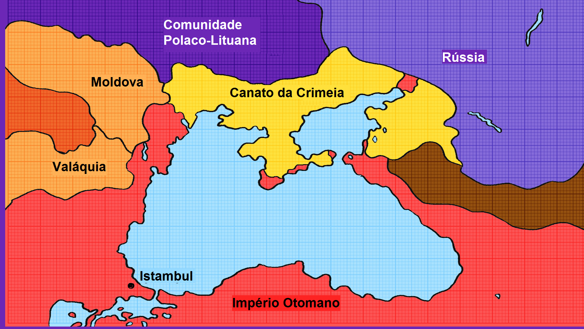 No sul, a Crimeia estava cercada por terras do Império Otomano