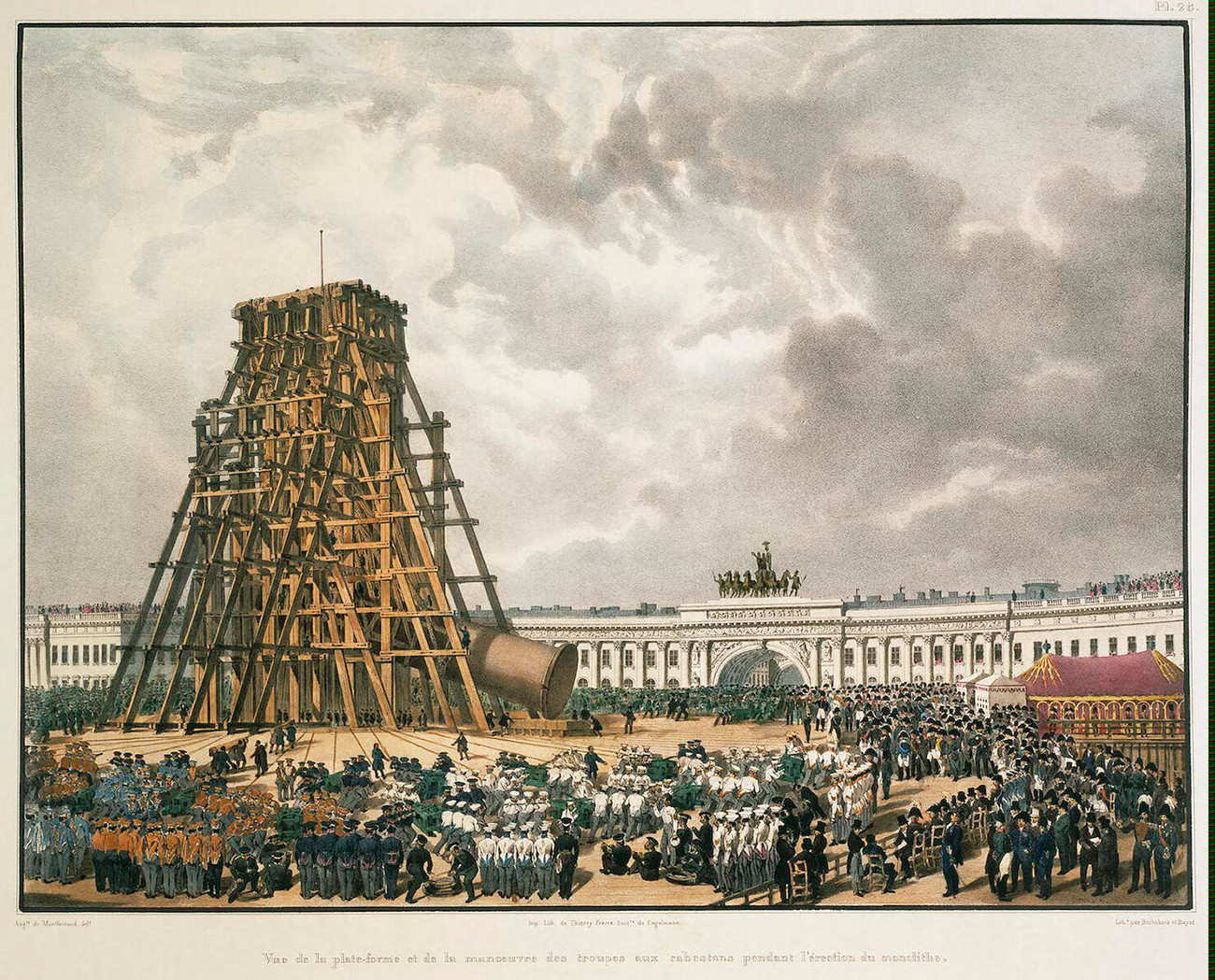 Raising of the Alexander Column in 1832. Russia, St Petersburg