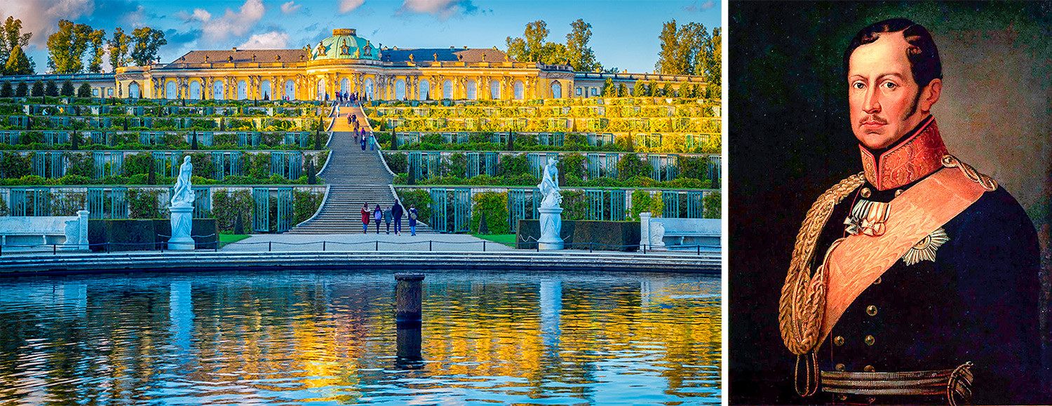 Left: Sanssouci Palace. Right: Frederick William III.