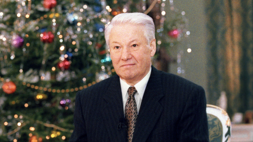 President Boris Yeltsin making a traditional New Year address to the nation on the eve of 1997