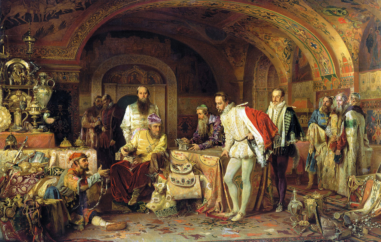 Lukisan 'Ivan yang Mengerikan Menunjukkan Harta Kepada Duta Besar Inggris Jerome Horsey,' 1875, oleh Alexander Litovchenko.