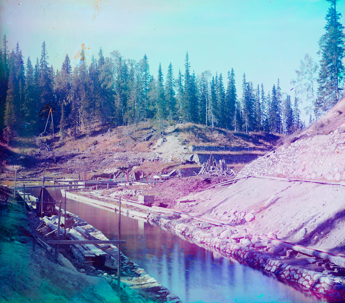 Great Solovetsky Island. Boat canal under construction between Long Lake & Little Red Lake. Late summer 1916   