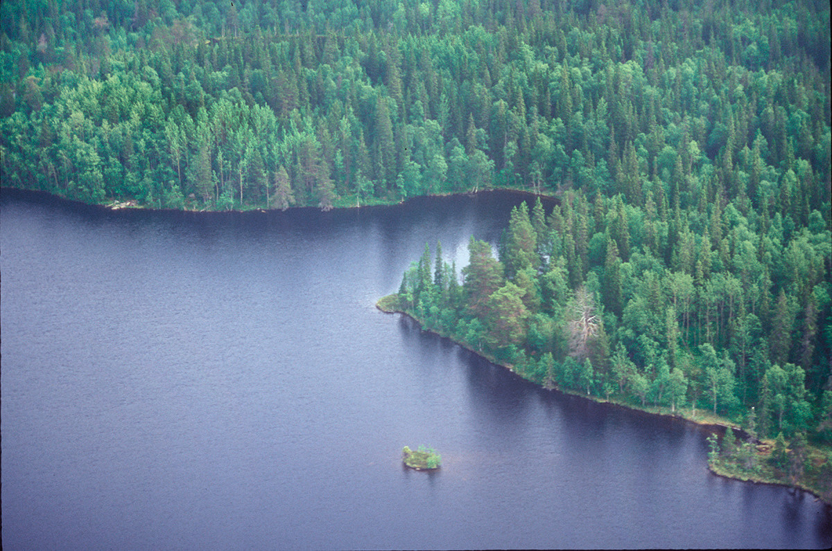 Great Solovetsky Island. Aerial view of Great Stone Lake. June 29, 1999