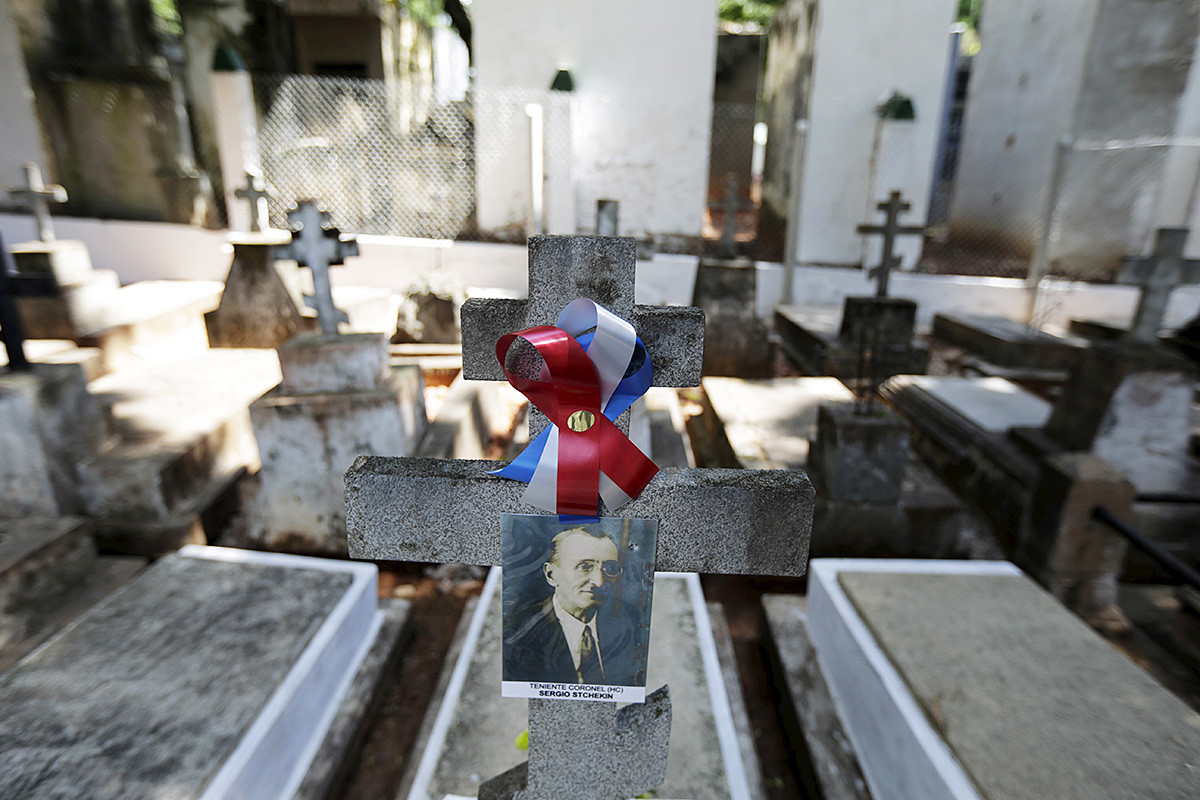 The grave of a Russian officer who fought in the 1932-1935 Chaco War at the Recoleta cemetery in Asuncion.