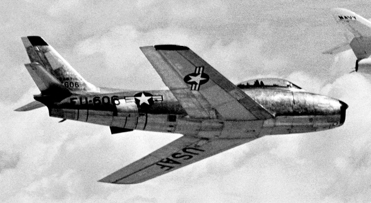 North American F-86 Sabre in flight.