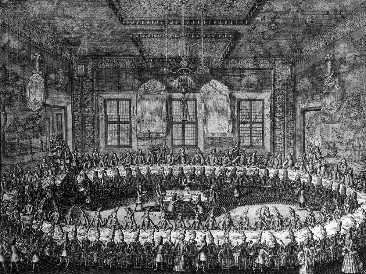 Застолье на свадьбе Петра I и Екатерины I в феврале 1712 г.