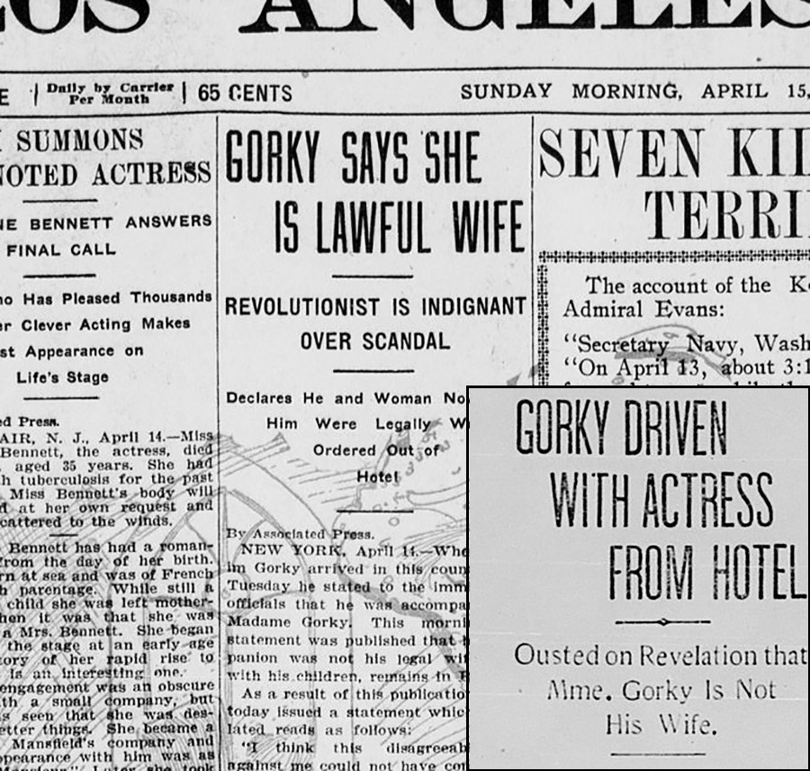 Газеты пестрили статьями о Горьком и его жене - вот некоторые из них