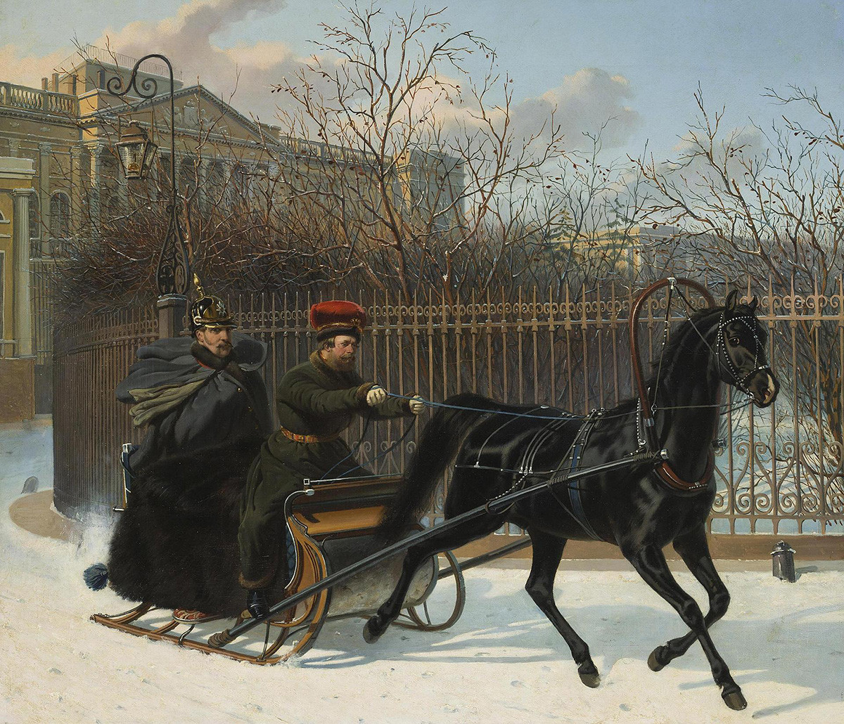 『橇に乗っているニコライ2世ニコライ1世』、ニコライ・スウェルチコフ、1850年代