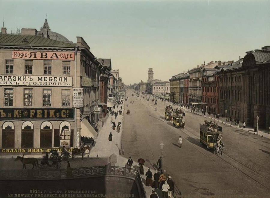 Prospekt Nevsky. Vista do restaurante Lejen. 1900-1907