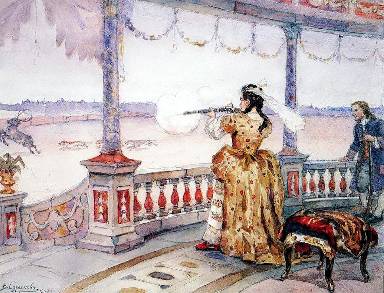 «Императрица Анна Иоанновна в петергофском Тампле стреляет оленей»