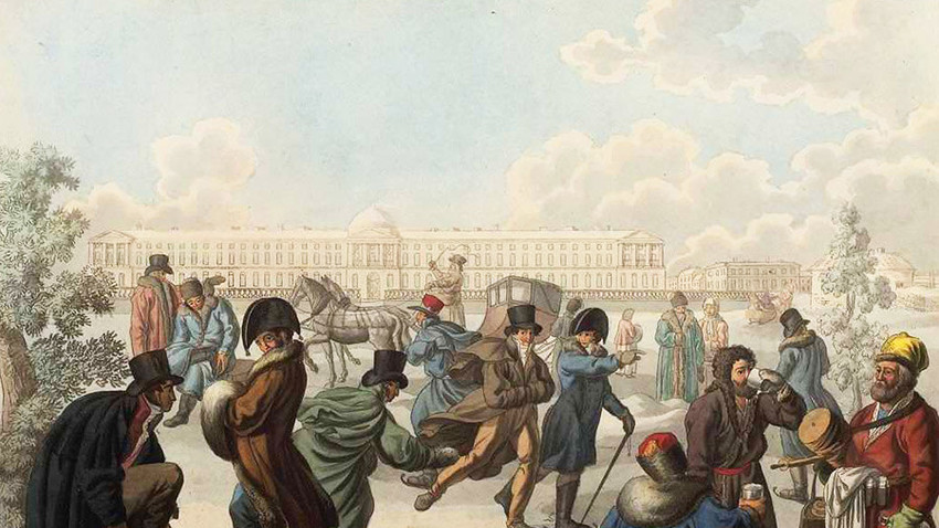 Skating on the Neva by Emelyan Mikhailovich Korneev, Graphics, 1812