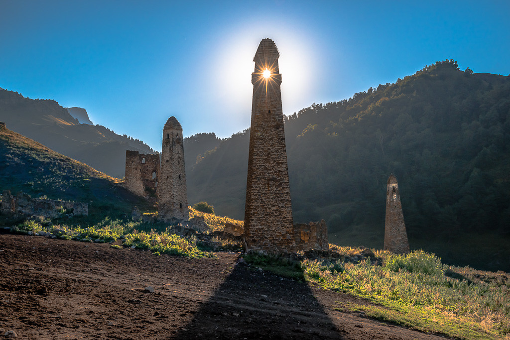 Towers in the ancient town of Niy, Ingushetia,  Dzheyrakhsky District. 