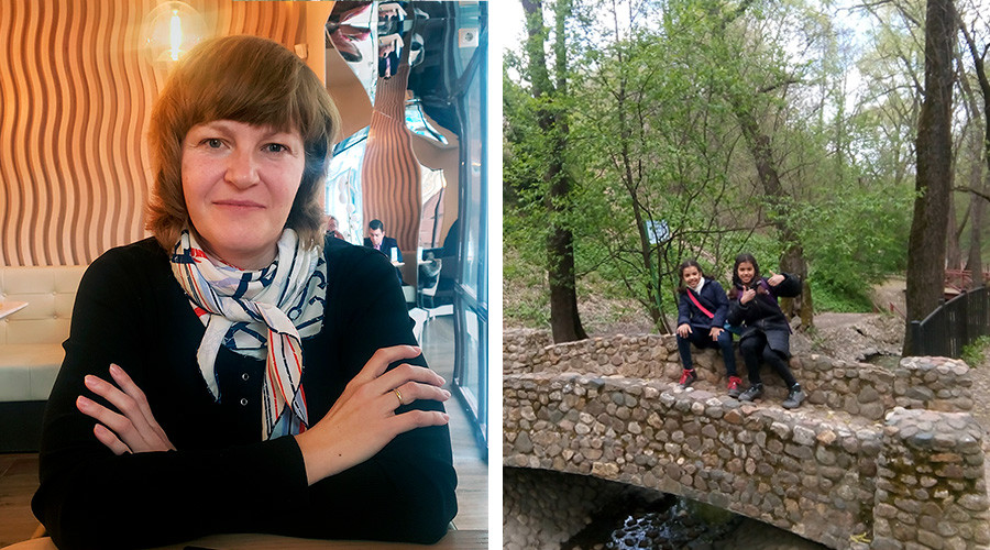 Oxana Rylbalchenko (left). Sophia and Stephania in a Moscow park (right).