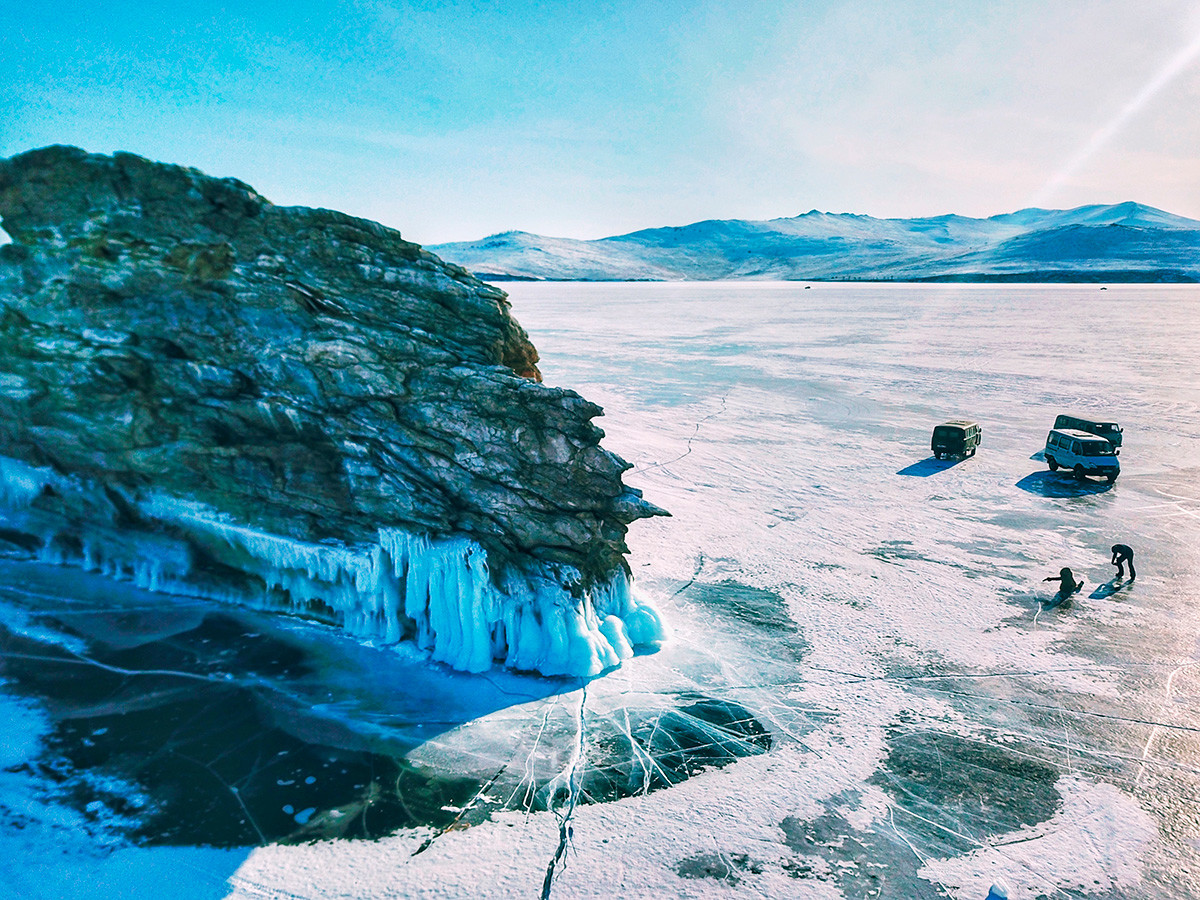 Rare drivers will bring you from one side of Baikal to another. This is the Dragon Cape on Ogoy island, one of the most picturesque places of the frozen Lake Baikal