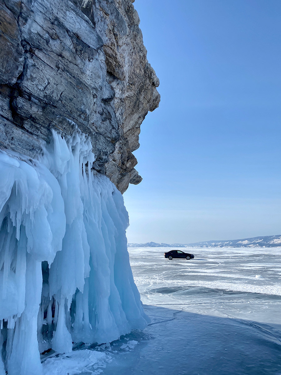 One can drive over the Baikal when ice is at least 30 cm thick