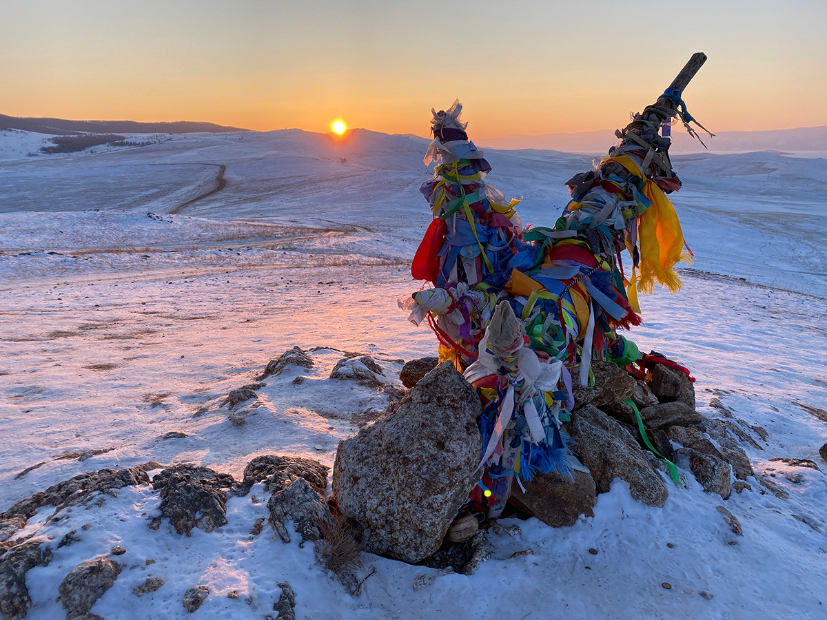 The best place to watch sunset is viewing point on the top of Olkhon Island