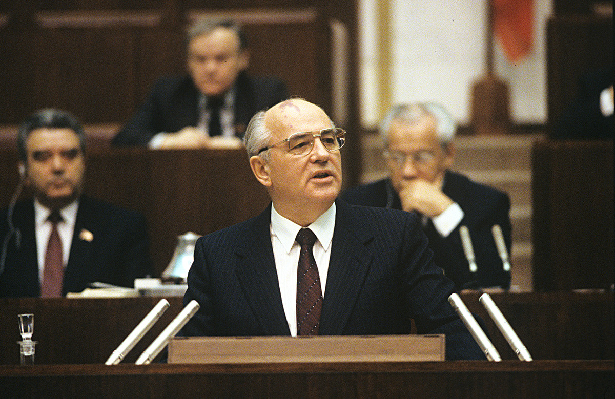Mikhail Gorbachev during the USSR Supreme Soviet's session.
