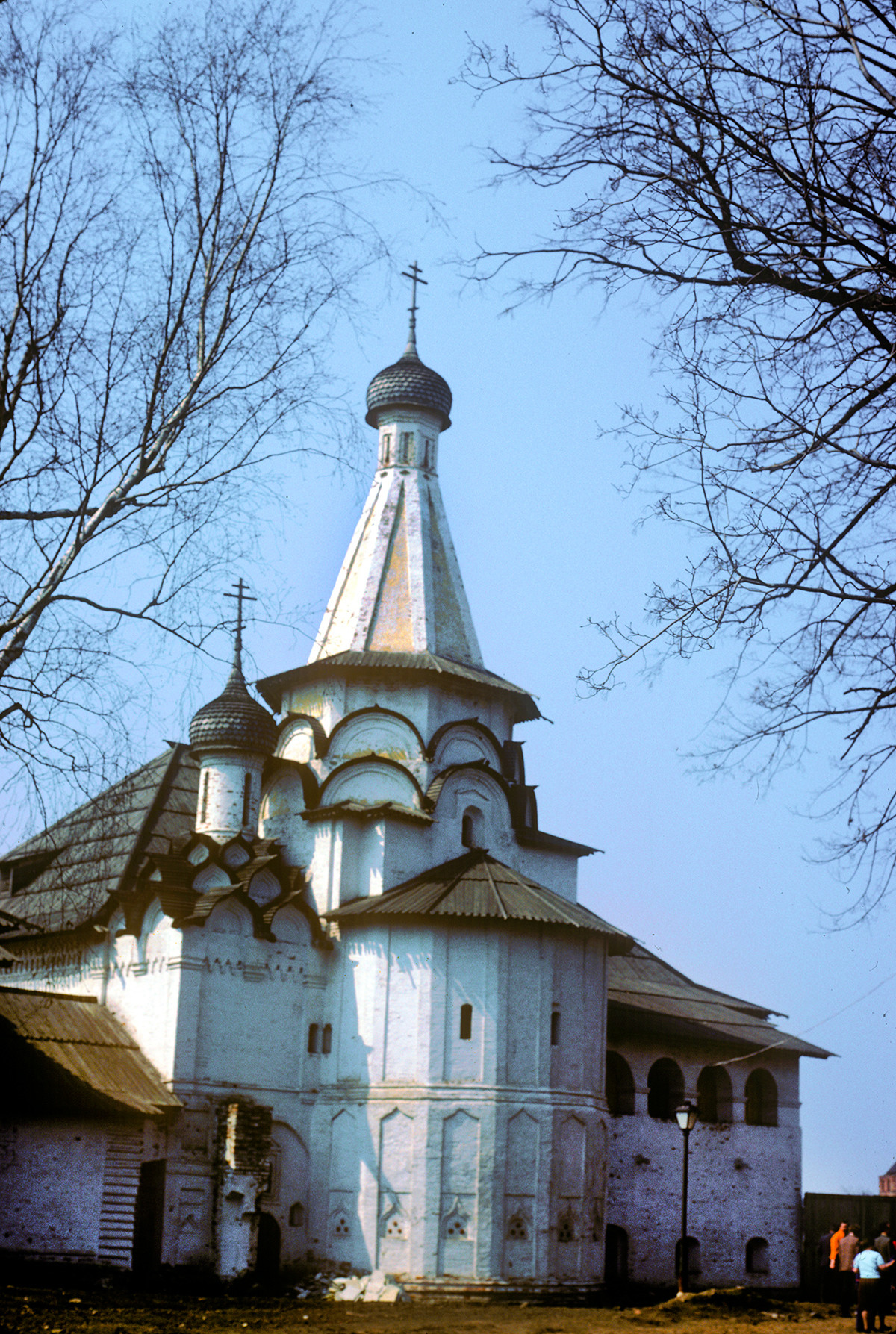 Savior-St. Evfimy Monastery. Church of the Intercession with attached refectory. Southeast view. April 27, 1980