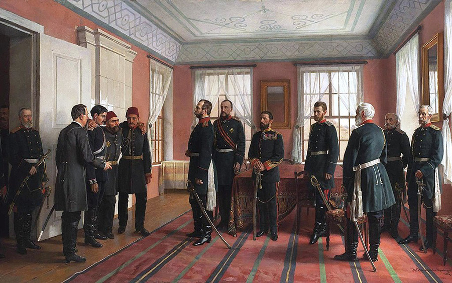 Николай Дмитриев-Оренбургский. Представление пленного Османа-Паши Александру II в Плевне, 1887.