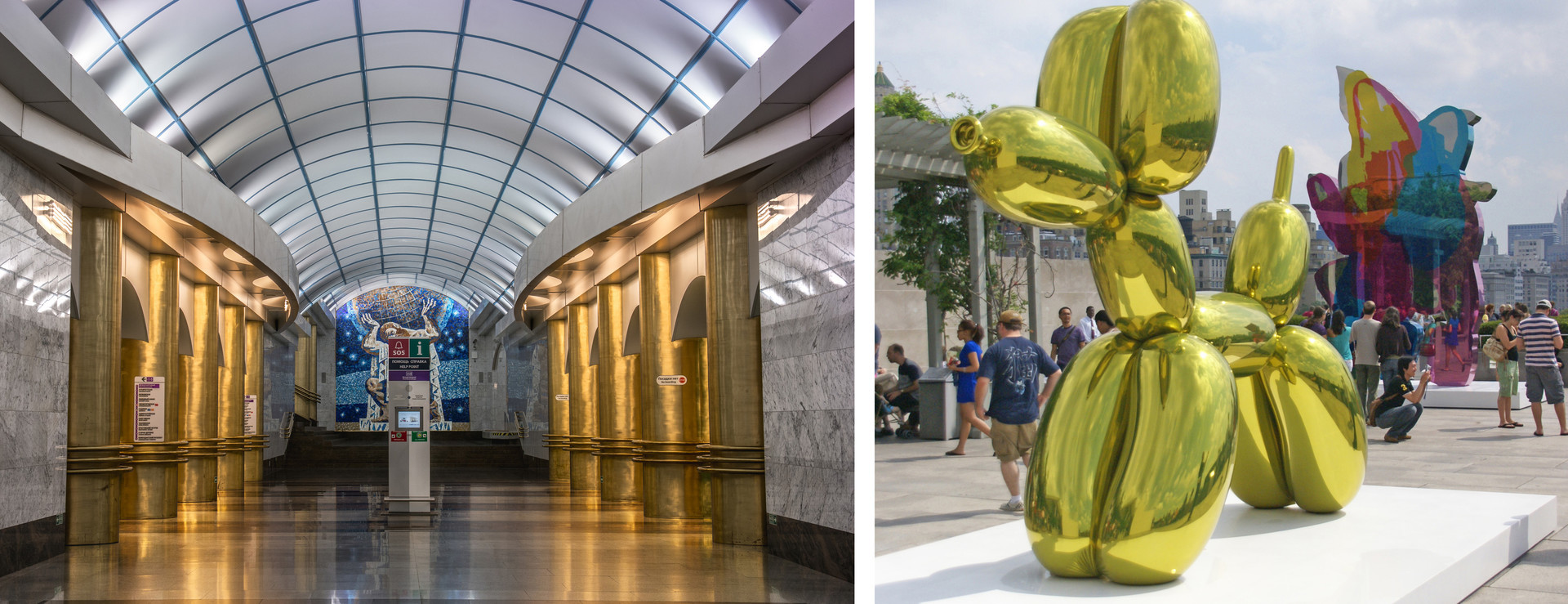 As colunas douradas da estação Mejdunarôdnaia lembram os moradores dos cães de balão do artista norte-americano Jeff Koons.