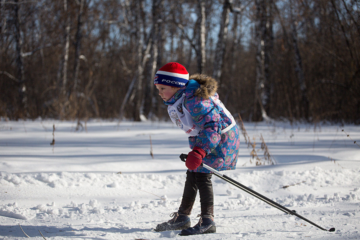  A girl takes part in the 2018 Ski Track of Russia mass race at Omsk State Agrarian University