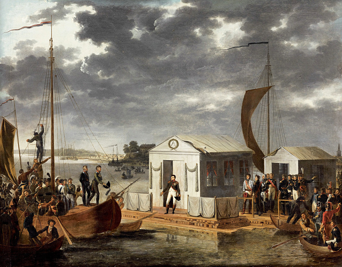 Reunião de Napoleão com Aleksandr 1º no rio Neman. Trato de Tilsit, de Adolphe Roehn