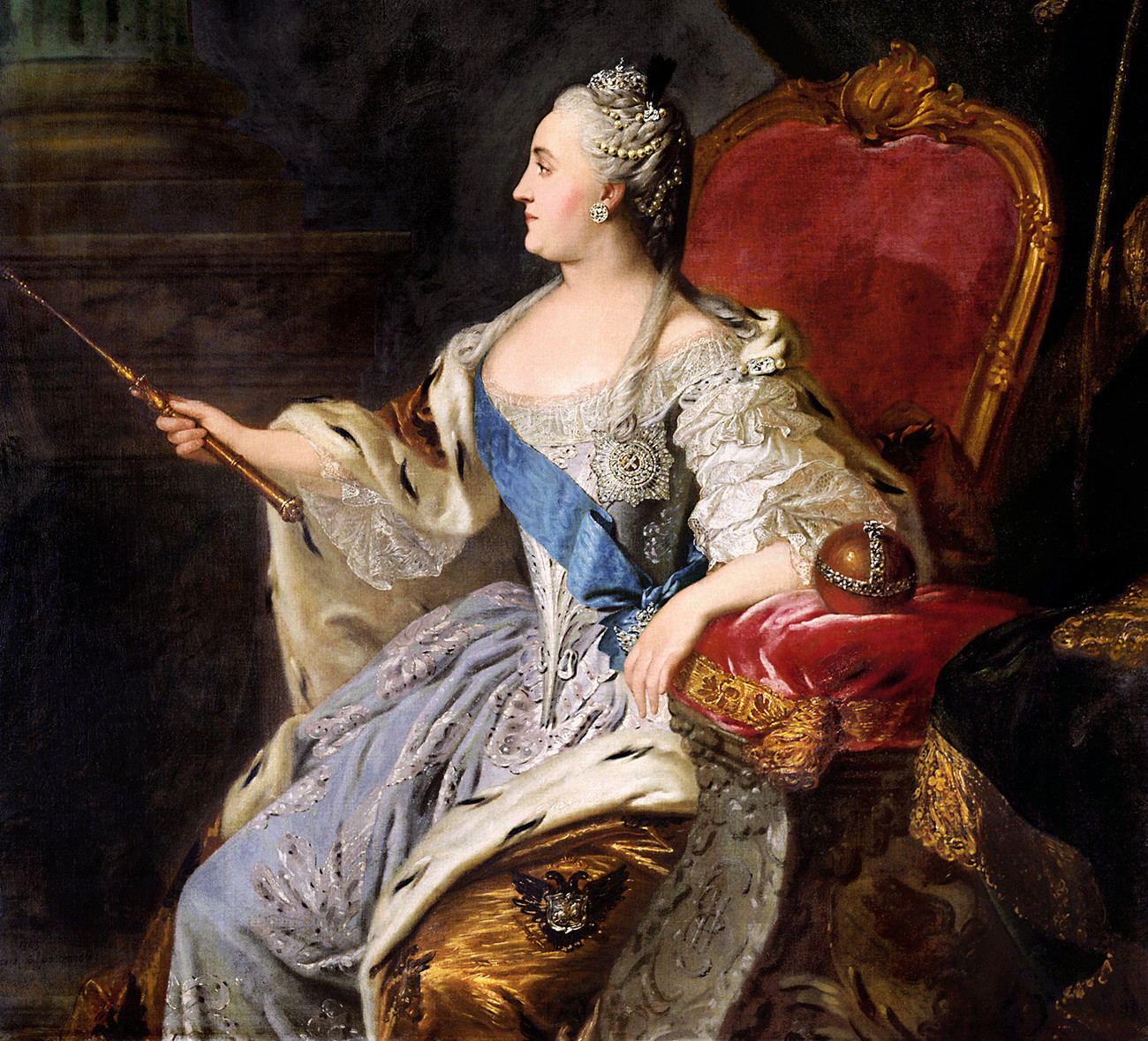 Retrato de imperatriz Catarina, a Grande, do pintor russo Fiódor Rokotov