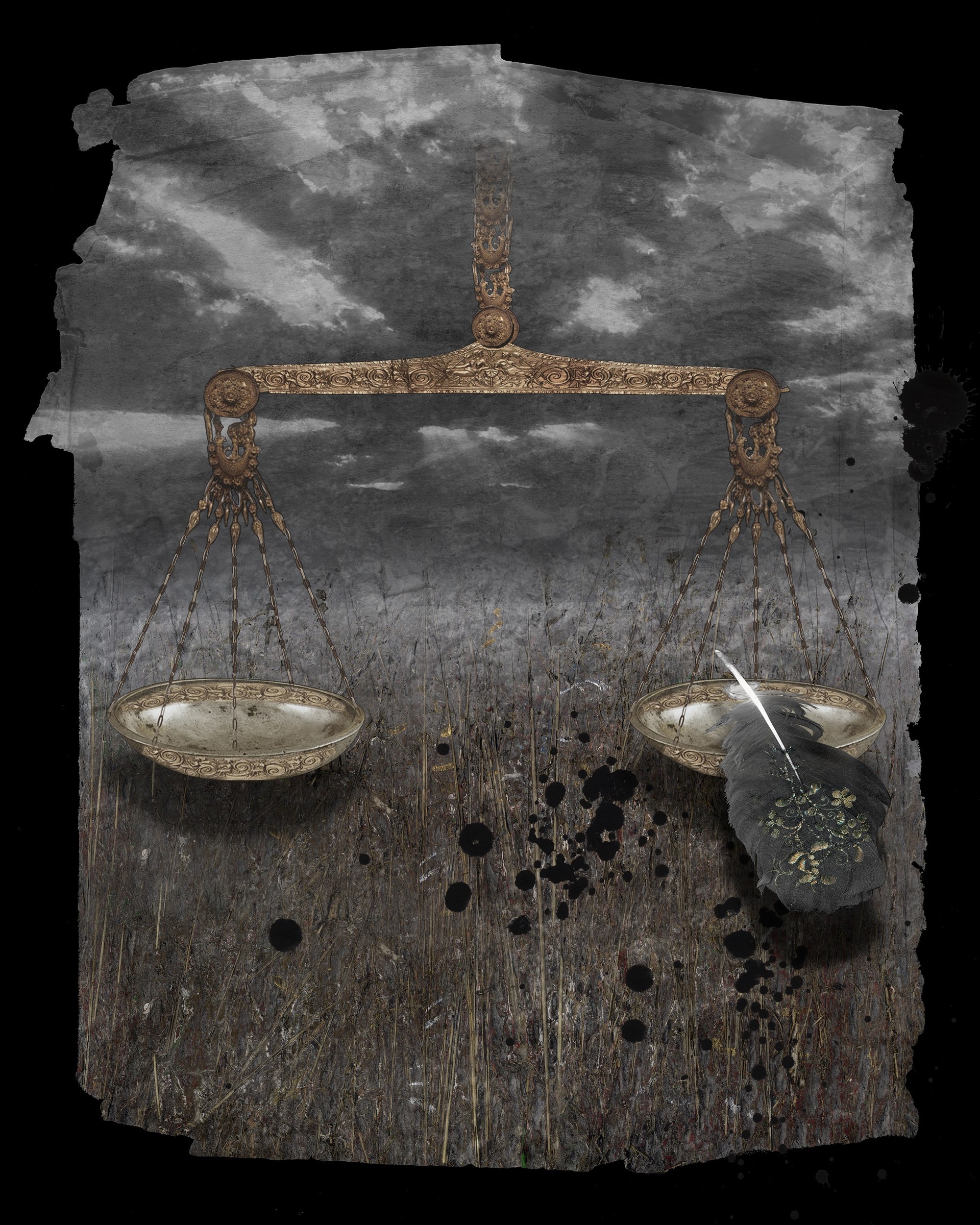 Bilancia con penna. “Libro di Giobbe”, 2010, carta con stampa a mano, litografia con rifinitura a mano