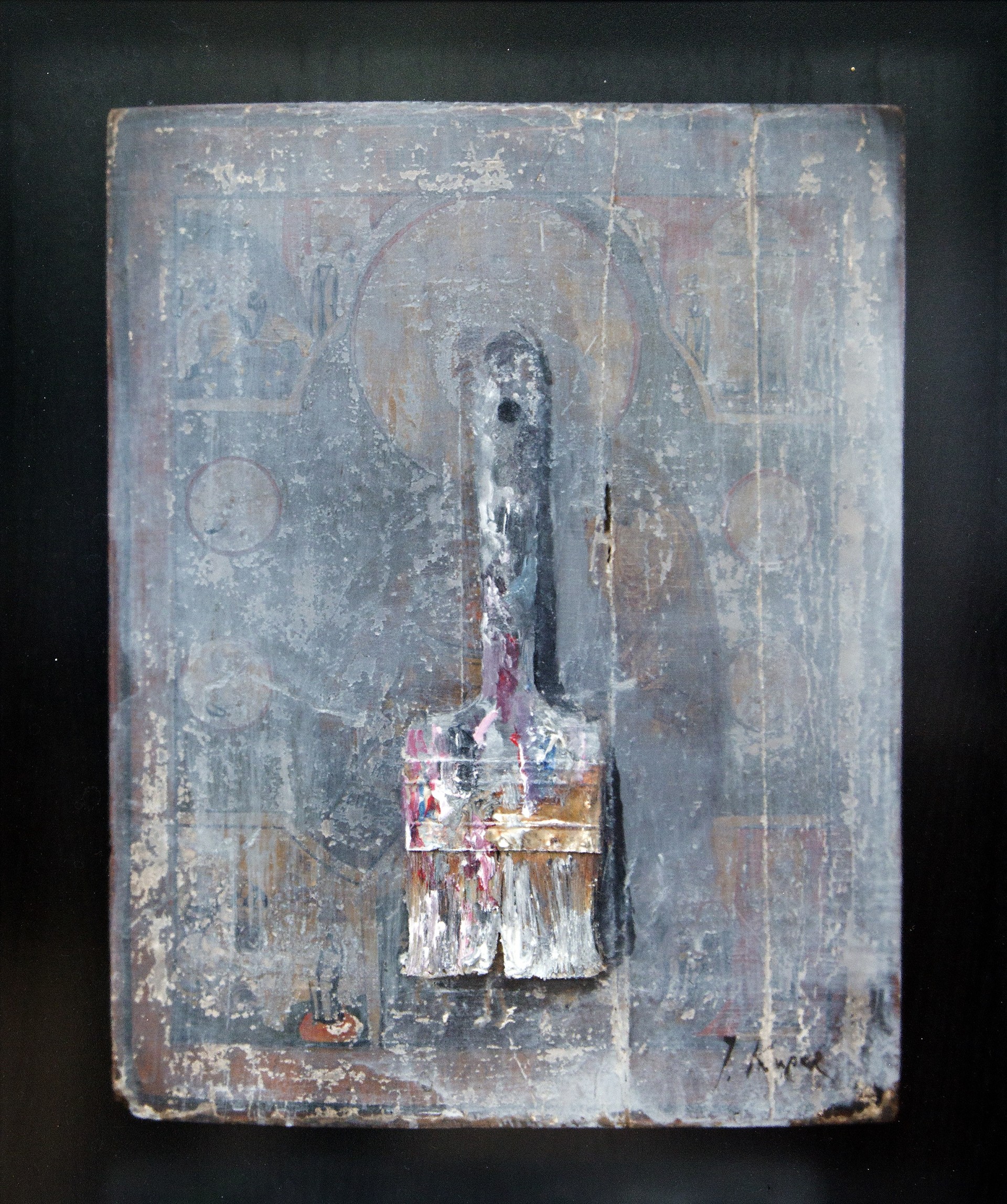 Pennello in una scatola, 2019, legno, acrilico, collage