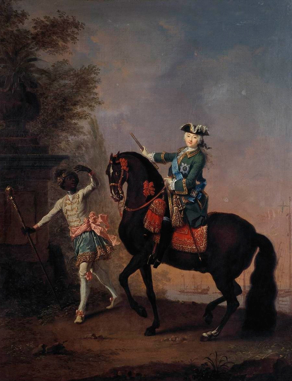 'The Empress Elizabeth of Russia on Horseback, Attended by a Page,' 1743, by Georg Christoph Grooth (1716-1749)