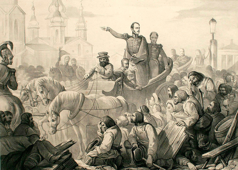 Nicolas I lors de l'émeute du choléra à Saint-Pétersbourg