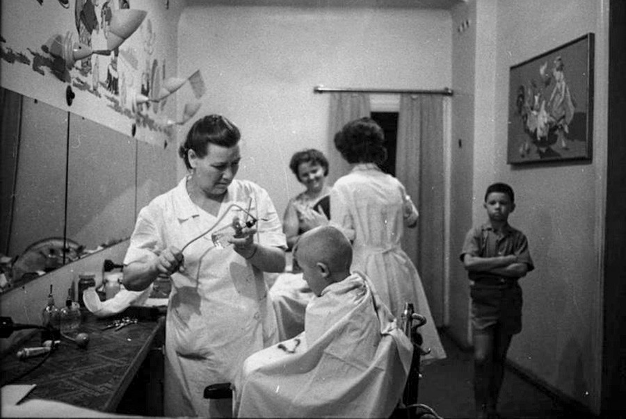 At the barbershop, children’s styling. 1966 
