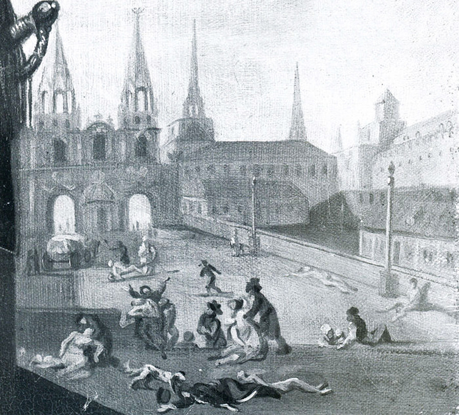 Чумной бунт в Москве. Гравюра Теодора-Луи Девильи, XIX век