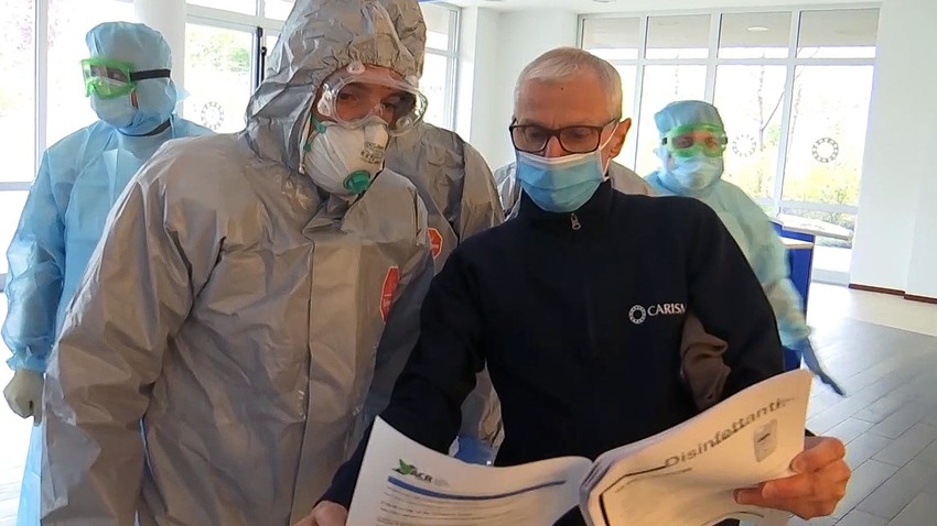 ロシアの専門家はベルガモの病院を視察する。