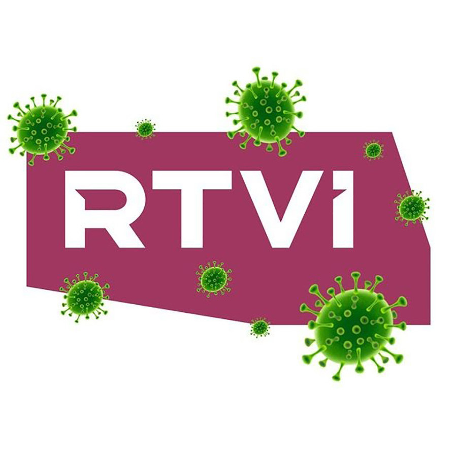 RTVi channel surrounded by coronavirus emojis.