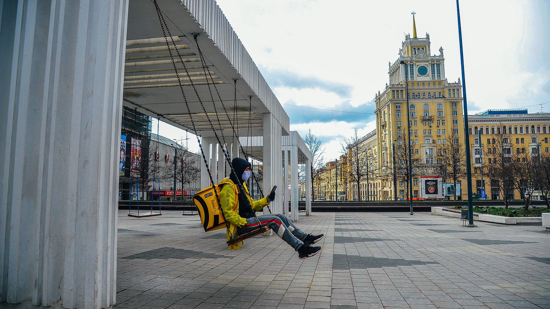 Near the Mayakovskaya metro station.