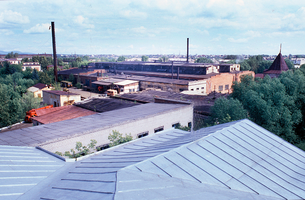 View northeast from roof of White House. Kyshtym factory & secondary tower on former Demidov estate. July 14, 2003.