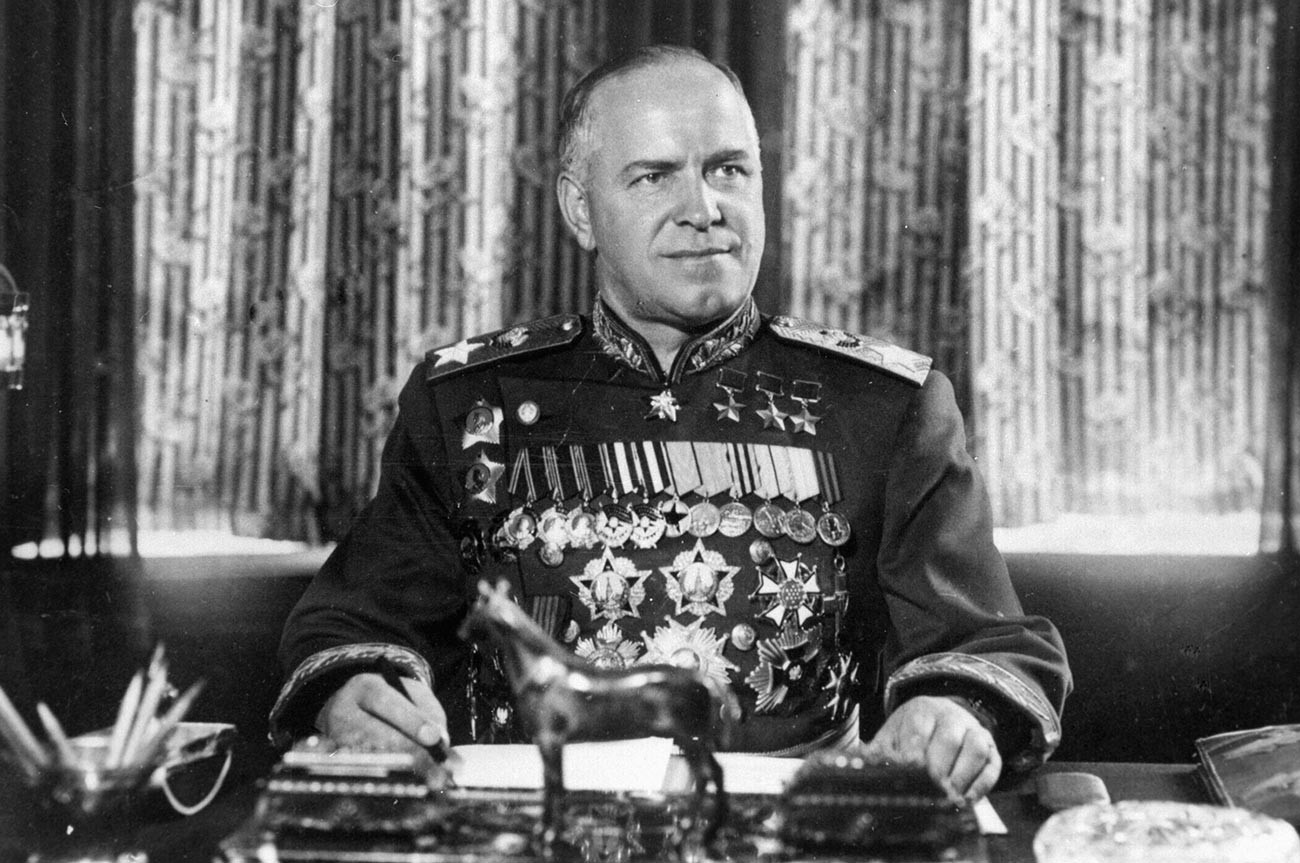 Marshal of the Soviet Union Georgy Zhukov wearing both of his Order of Victory medallions