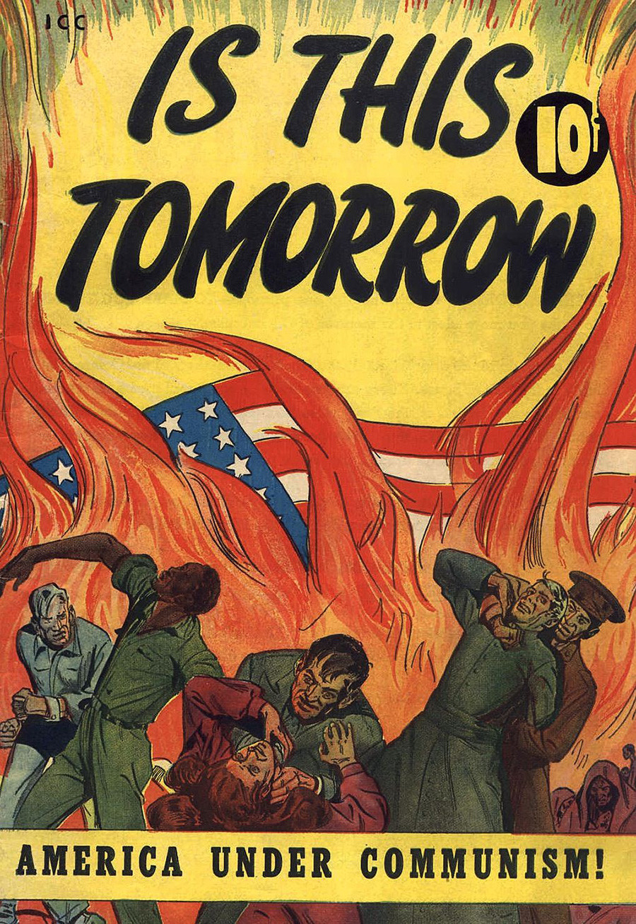 « Est-ce demain ? L'Amérique sous le communisme » était une bande dessinée dépeignant une prise de pouvoir communiste aux États-Unis et un démantèlement de la démocratie américaine dans les années 1950. 