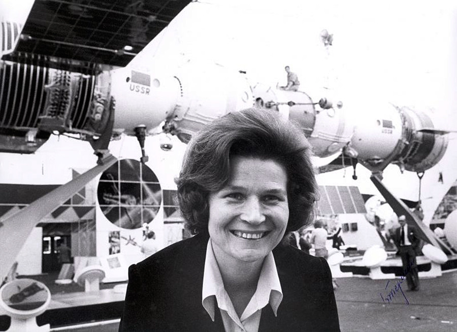 Valentina Tereshkova at an exhibition of Soviet space technology