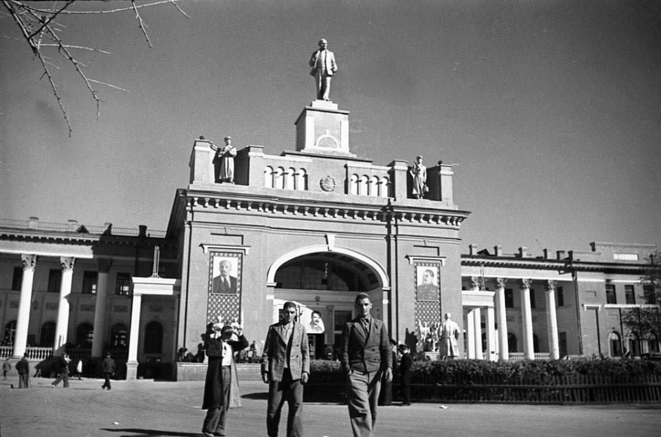 A railway station in Ashkhabad; 1940s.