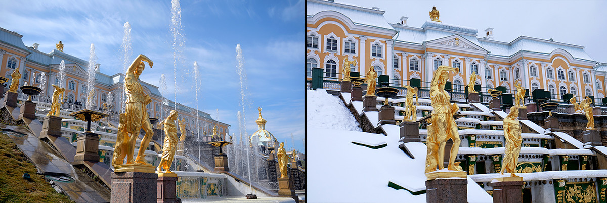 Peterhof in spring and winter.